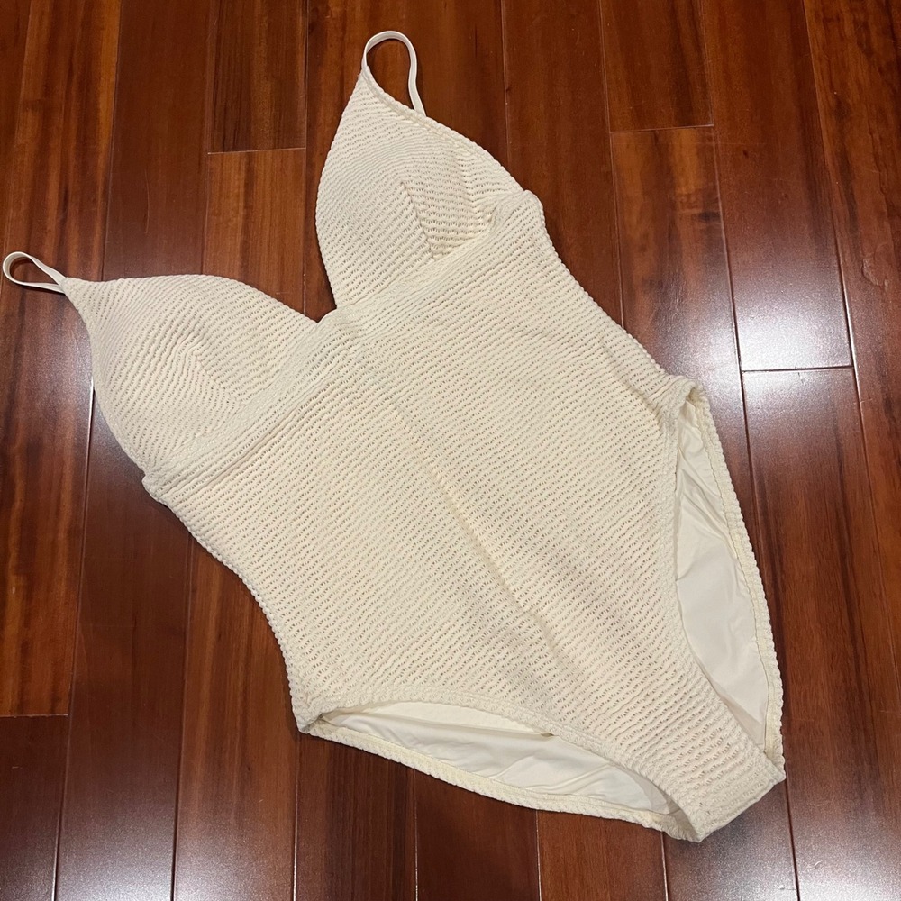 J Crew Crochet Swimsuit One Piece Swim Textured Ivory Cream‎ C1290 Plus Size 16